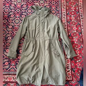 UNIQLO Unisex Raincoat Zip and Button Up Army Green Size Small